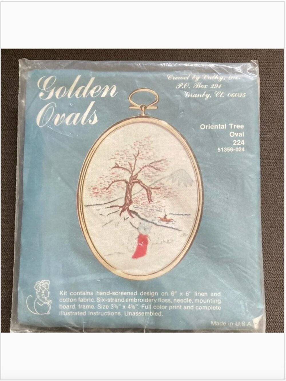 Vintage "Golden Ovals" Crewel by Cathy Embroidery Kit #224 Oriental Tree